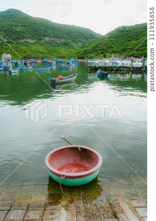 wooden boat on the lake 111935858