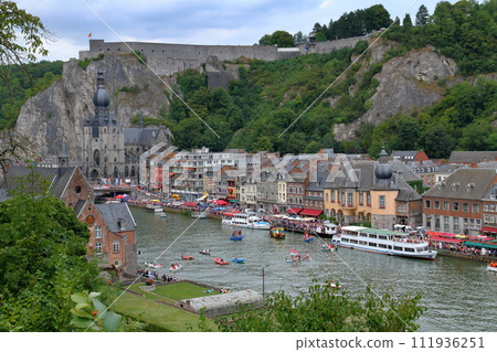 Scenery of the International Bathtub Regatta held on the Meuse River in Dinant, Namur, Wallonia, Belgium, Western Europe Scenery of the International Bathtub Regatta held on the Meuse River in Dinant, Namur, Wallonia, Belgium, Western Europe 111936251