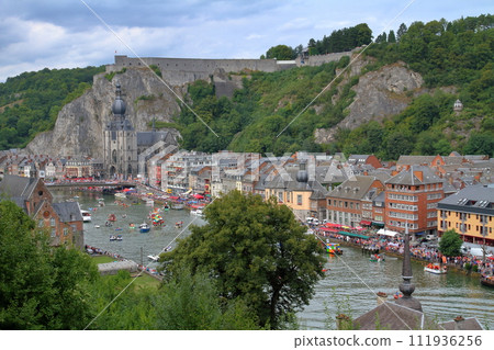 Scenery of the International Bathtub Regatta held on the Meuse River in Dinant, Namur, Wallonia, Belgium, Western Europe Scenery of the International Bathtub Regatta held on the Meuse River in Dinant, Namur, Wallonia, Belgium, Western Europe 111936256