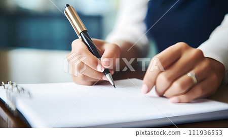 hand of woman writing on a contract 111936553