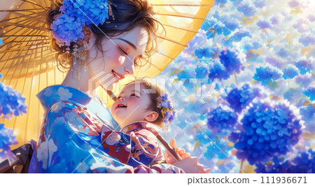 Hydrangea, mom and child's love_wide Hydrangea, mom and child's love_wide 111936671