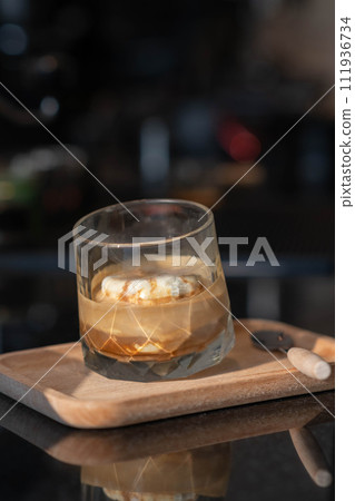 Affogato Coffee made by Vanilla ice cream and on top with Espresso Shot 111936734