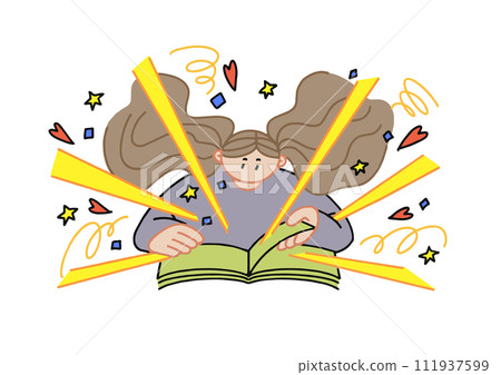 Illustration of a girl whose imagination expands by reading a book Illustration of a girl whose imagination expands by reading a book 111937599