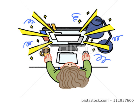 一個女孩在電腦上做東西的插圖 一個女孩在電腦上做東西的插圖 111937600