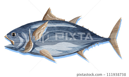 Wood carving illustration of bluefin tuna 111938738