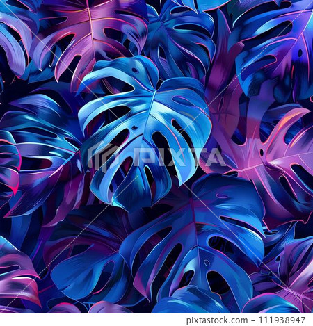 Tropical background with monstera leaves. Colorful exotic pattern. Tropical background with monstera leaves. Colorful exotic pattern. 111938947