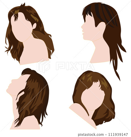 Illustration set 17 of a faceless head that depicts a woman's hairstyle simplified and divided into blocks with fewer colors. Illustration set 17 of a faceless head that depicts a woman's hairstyle simplified and divided into blocks with fewer colors. 111939147