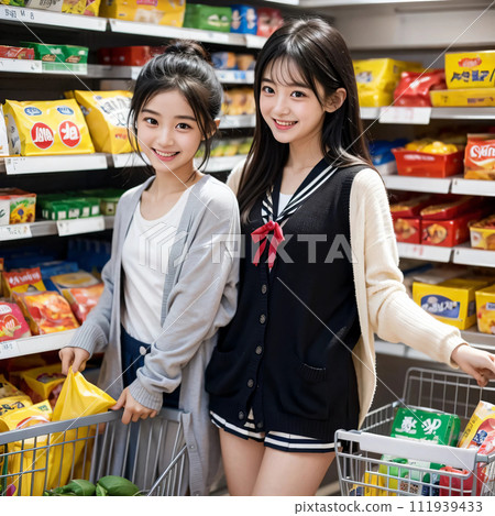 High school girl enjoying shopping at the supermarket AI gravure AI photo AI image 111939433