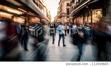 Abstract blurred background of business busy people walking on sidewalk at business center in the city. Abstract blurred background of business busy people walking on sidewalk at business center in the city. 111939685