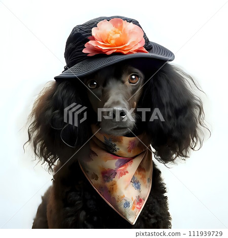 Head-turning elegance: a black poodle, dressed to impress, generative ai Head-turning elegance: a black poodle, dressed to impress, generative ai 111939729