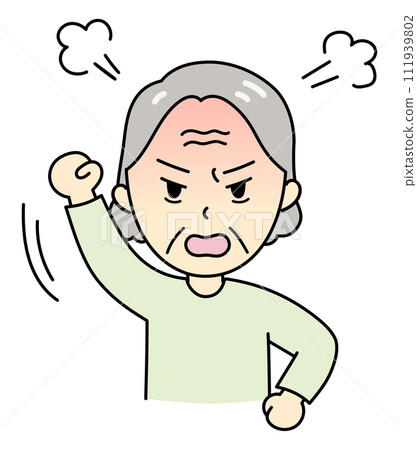 An angry old woman raising her fist An angry old woman raising her fist 111939802