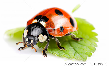 Macro Marvel: Ladybug on White. Generative AI Macro Marvel: Ladybug on White. Generative AI 111939863