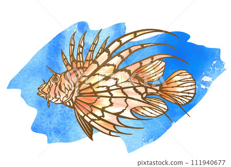 Illustration of a lionfish swimming underwater 111940677