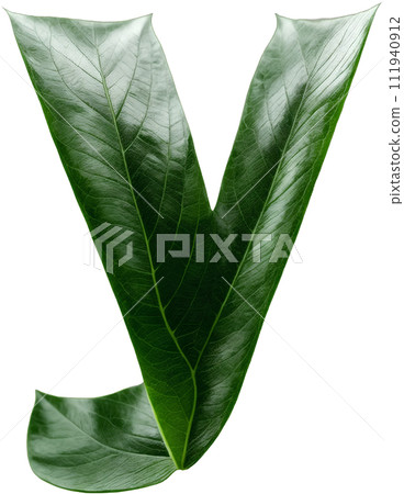 Green leaf typography text design lowercase alphabet y 111940912