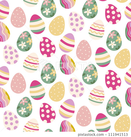 Easter eggs seamless pattern. Background in spring color. For fabric, textile, print, wrapping paper. Vector illustration Easter eggs seamless pattern. Background in spring color. For fabric, textile, print, wrapping paper. Vector illustration 111941513