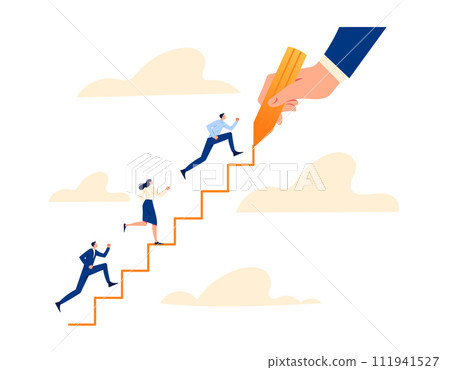 Supervisor draws a path to the top along which the workers ascend 111941527