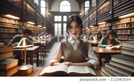 大學生在圖書館學習 111942034