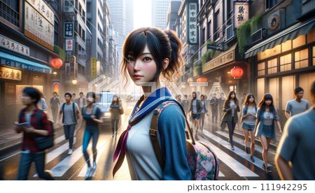 美麗的女人走在市中心 111942295