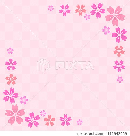 Cherry blossom and checkered frame background square 111942939