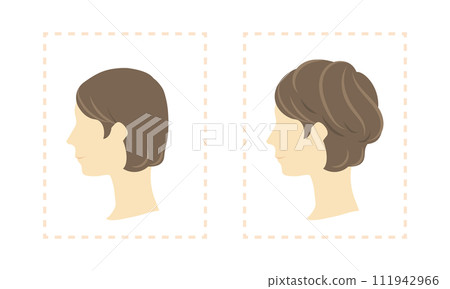 Before and after illustration of a partial wig for women 111942966