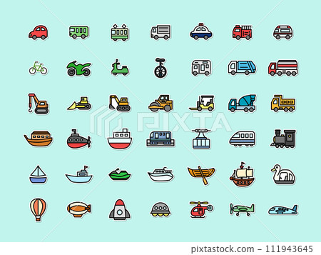Various vehicle sticker icon set 111943645