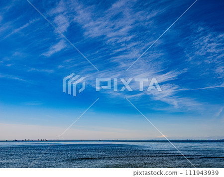 Chiba Inage coast sea, blue sky and Mt. Fuji 111943939