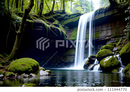Realistic photo beautiful landscape of waterfall in the forest 111944770