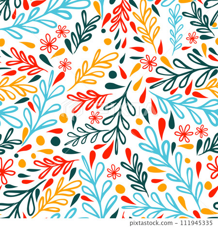 Seamless background of colorful twigs and flowers. hand drawing. Not AI, Vector illustration Seamless background of colorful twigs and flowers. hand drawing. Not AI, Vector illustration 111945335