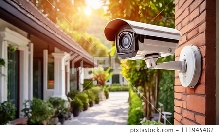 CCTV Modern Security Camera in a Residential District - Generative Ai 111945482