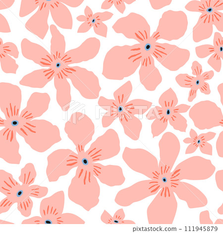 Seamless jungle floral pattern. Hand drawn tropical flowers. Vector texture for fabric, textile, wallpaper. Seamless jungle floral pattern. Hand drawn tropical flowers. Vector texture for fabric, textile, wallpaper. 111945879