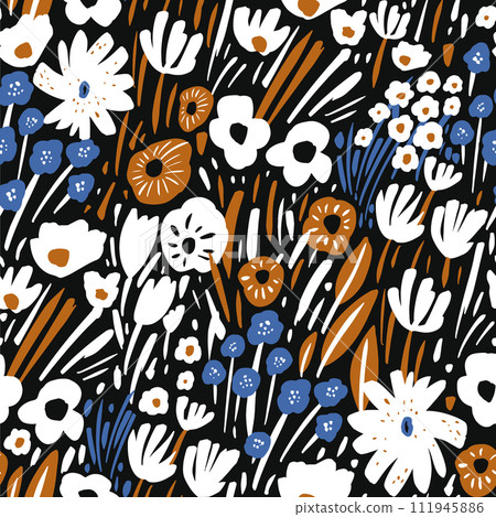 Seamless hand drawn floral pattern. High detailed botanical texture. Perfect for fabric, textile. Vector monochrome background 111945886