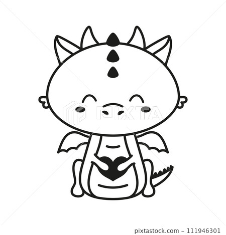 outline cartoon dragon with heart 111946301