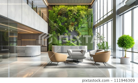 AI-generated content. interior of modern entrance hall in modern office building AI-generated content. interior of modern entrance hall in modern office building 111946309