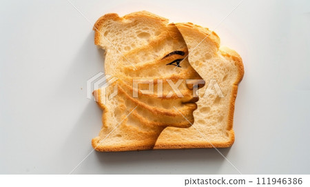 AI-generated content. Happy Toast with human face. AI-generated content. Happy Toast with human face. 111946386