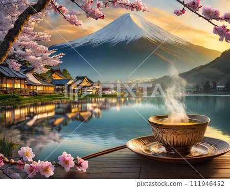 櫻花湖畔、富士山、驛站（悠閒的時刻） 111946452
