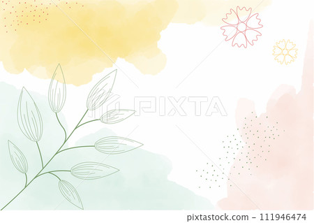 Watercolor light spring abstract background, digital painting. Hand painted abstract watercolor background with flowers and leaves, vector illustration 111946474