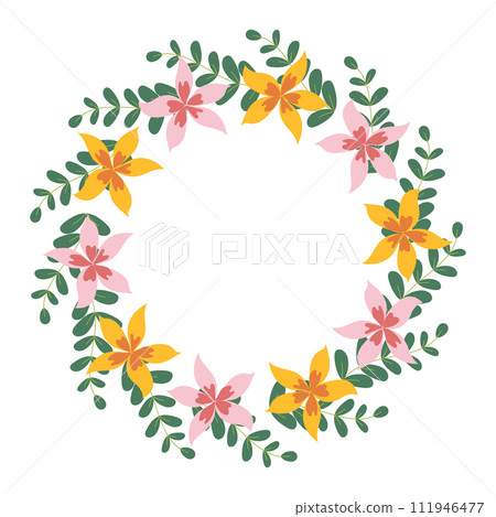 Hand drawn card with decorative floral frame, vector illustration for greeting card, invitation template. Retro, vintage lettering banner, poster, background. 111946477