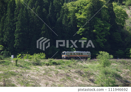 Kiha 120 going near Yokogawa Bridge on the Oito Line 111946692