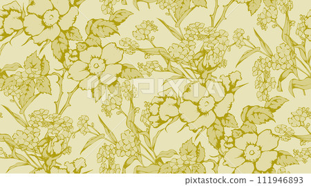Seamless abstract floral pattern. In style Toile de Jou. Suitable for fabric, mural, wrapping paper and the like Seamless abstract floral pattern. In style Toile de Jou. Suitable for fabric, mural, wrapping paper and the like 111946893