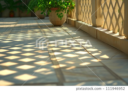 The morning sun creates amazing geometric shadows 111946952
