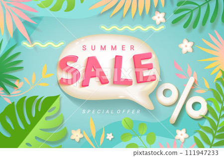 Summer Sale banner with 3d promo bubble. Summer Sale banner with 3d promo bubble. 111947233