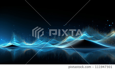 Geometric wave of blue color violet with lines connecting dots. Futuristic concept 111947301