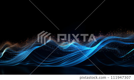 Blue colored connected lines and dots on dark background 111947307
