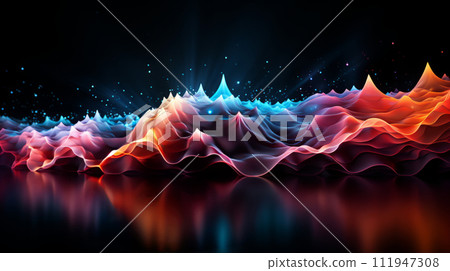 Colorful connected lines and dots on dark background Colorful connected lines and dots on dark background 111947308