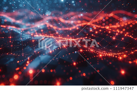 Futuristic big data waves with lines and connected dots. Information technology concept. 111947347