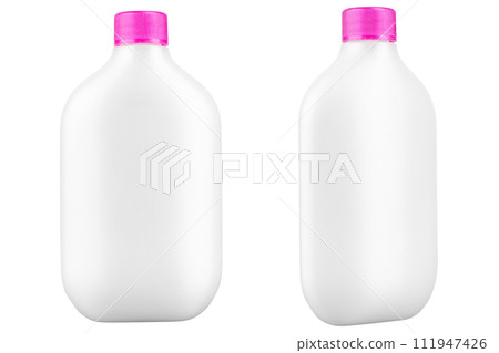 Blank templates of empty and clean white plastic container with screw cap 111947426