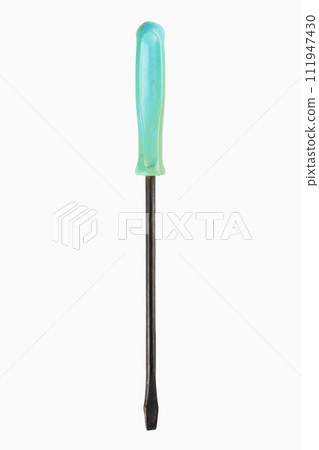 Blue flat head screwdriver isolated on white background. File contains clipping path. 111947430
