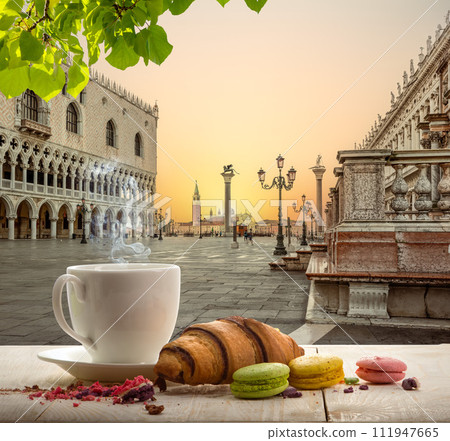 Coffee and croissant in Venice Coffee and croissant in Venice 111947665