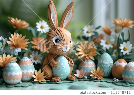 Pappercraft Bunny with Easter Eggs: Creative Craft for Easter Holiday 111948711