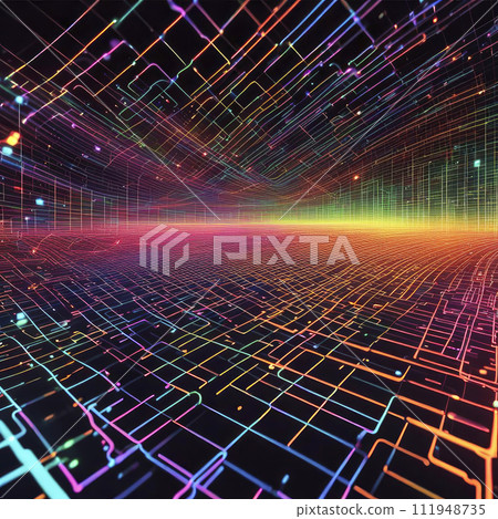 Horizontal sine waves sound vibrations, hi-tech, technology, bright colors, abstract background, science fiction, 3D shading 111948735